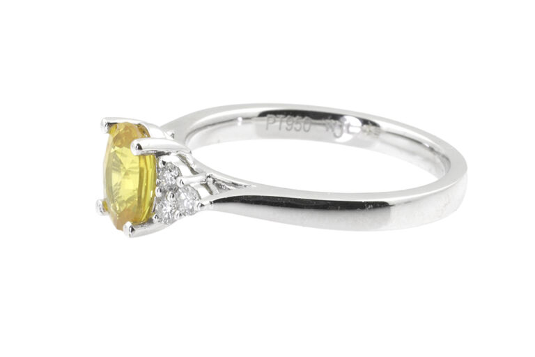 Yellow Sapphire & Diamond 7 Stone Trefoil Ring In platinum Size N.