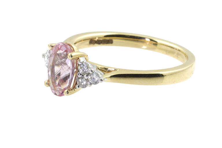 Pink Topaz & Diamond 7 Stone Trefoil Ring 18ct gold Size N