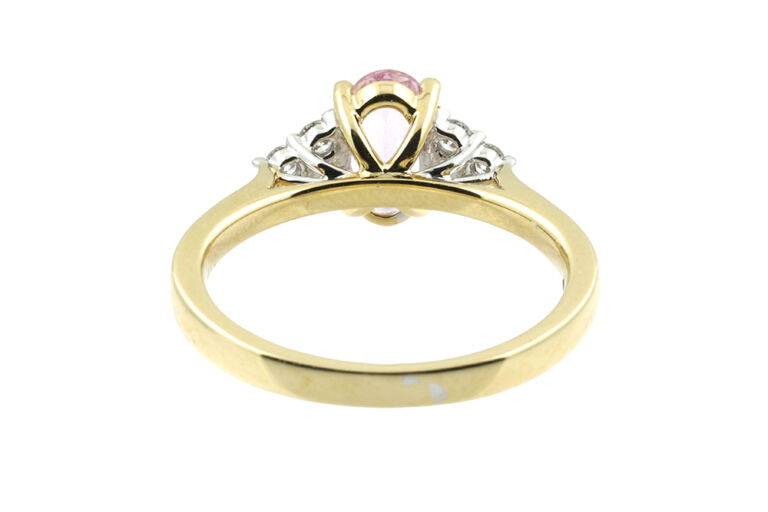 Pink Topaz & Diamond 7 Stone Trefoil Ring 18ct gold Size N