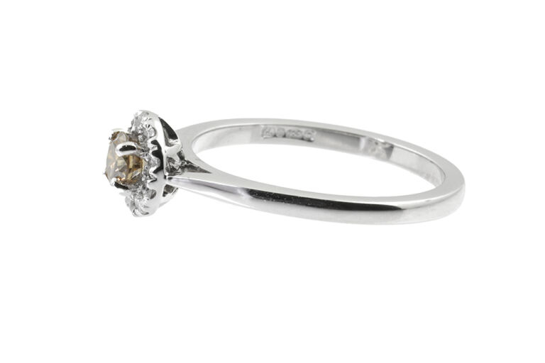 Cognac & White Diamond Cluster Ring in Platinum Size N