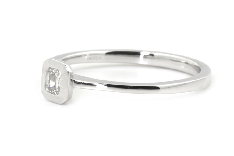 Emerald Cut Diamond Solitaire Ring in platinum size M