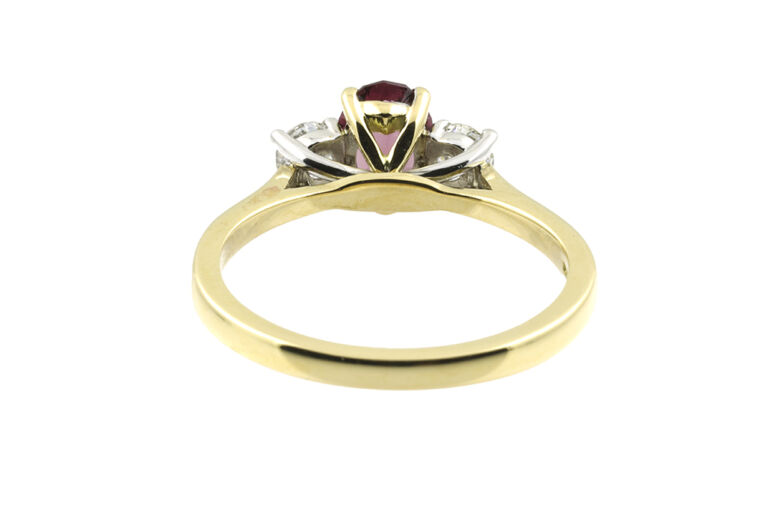 Almandine Garnet & Diamond 3 Stone Ring 18ct yellow gold with platinum settings size N