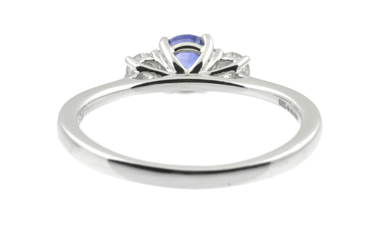 Blue Sapphire & Diamond 3 Stone Ring Platinum Size O