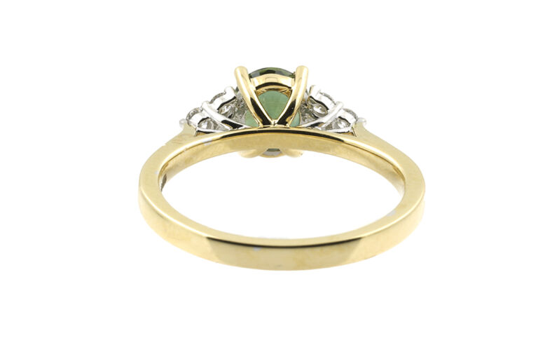 Green Sapphire & Diamond 7 Stone Trefoil Ring 18ct yellow & white gold Size M