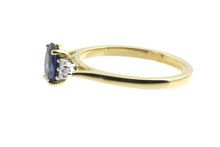 Blue Sapphire & Diamond 7 stone Trefoil Ring