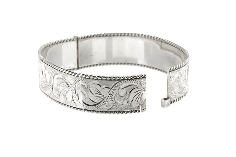 Engraved Hinged Silver Bangle