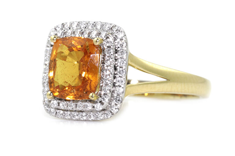 Spessartite Garnet & Diamond Cluster 18ct gold Size M