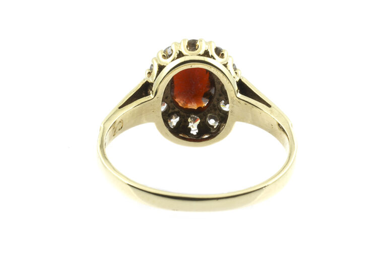 Garnet & CZ Cluster Ring 9ct gold Size K