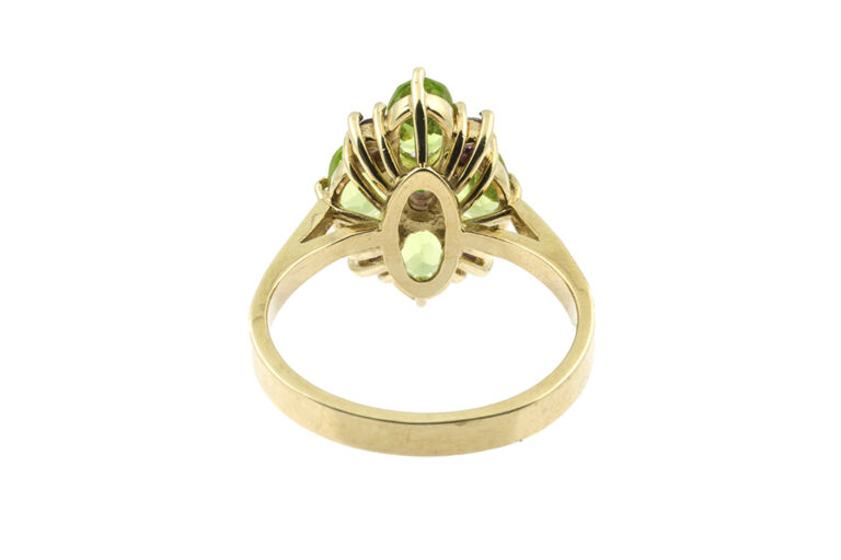 Peridot & Amethyst Cluster Ring 9ct gold Size N