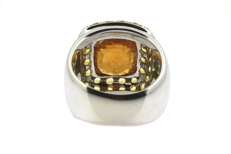 Spessartite Garnet & Yellow Sapphire Ring 18ct white gold Size N
