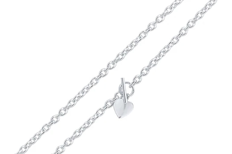 Silver Heart & T-Bar Cable Chain Necklace
