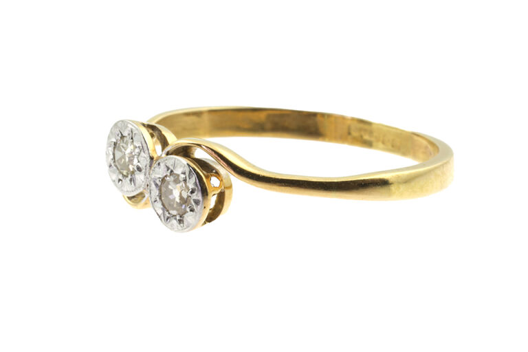 Diamond 2 Stone Twist Ring 18ct gold size P