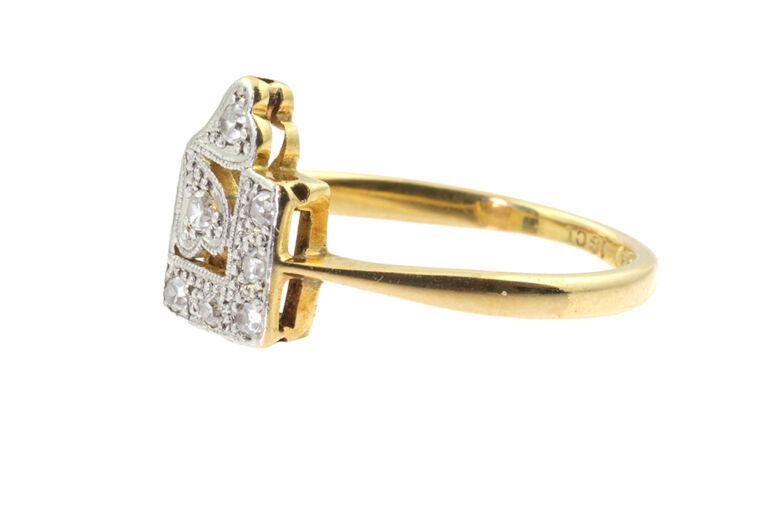 Art Deco Twin Heart Diamond Cluster Ring 18ct gold & platinum size M