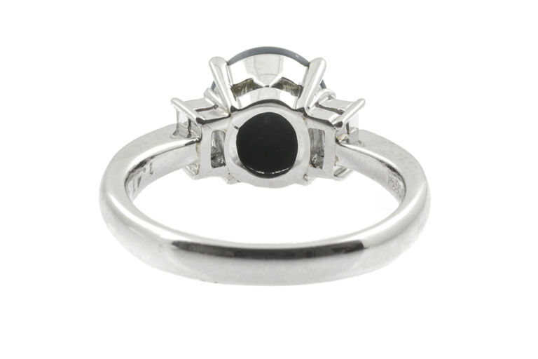 Black Opal & Diamond 3 Stone Ring in Platinum size N