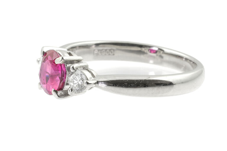 Natural untreated Ruby & Diamond 3 Stone Ring