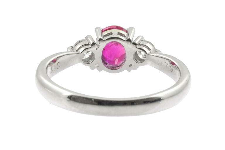 Natural untreated Ruby & Diamond 3 Stone Ring