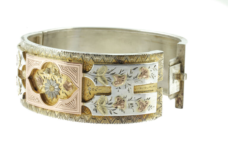 Silver with Gold Inlay Bangle