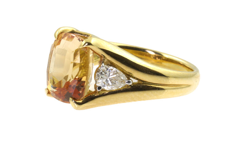 Golden Topaz & Diamond 3 Stone Ring 18ct gold & platinum size N