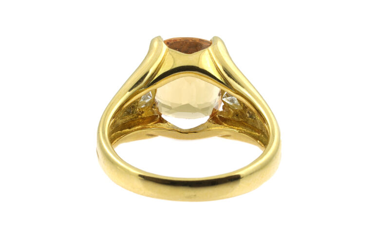 Golden Topaz & Diamond 3 Stone Ring 18ct gold & platinum size N