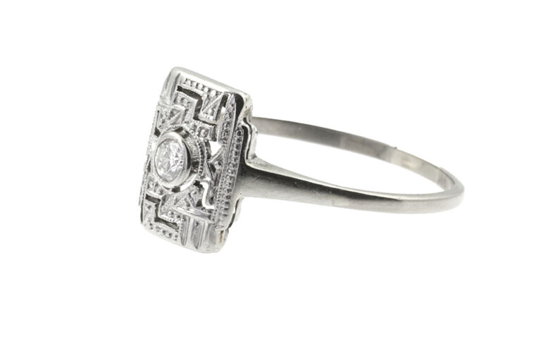 Art Deco Diamond Solitaire Ring 18ct gold & platinum size N