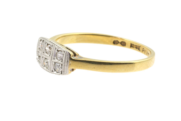 Art Deco Diamond 6 Stone Ring 18ct gold & platinum size L