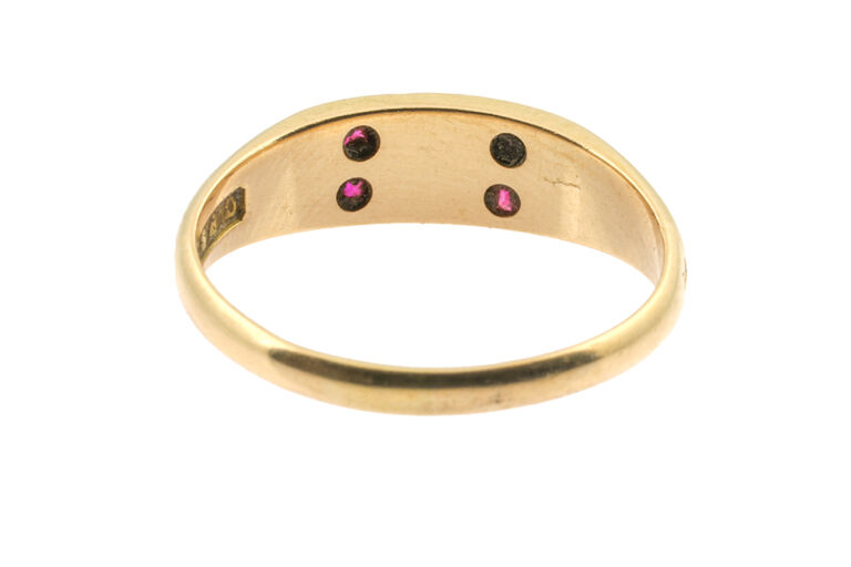 Ruby & Split Pearl Band Ring 18ct gold Size P