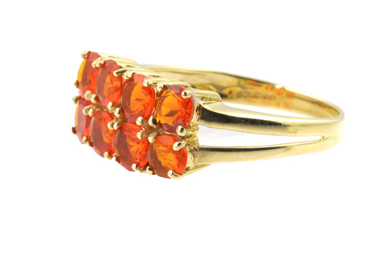 Fire Opal 8 Stone Ring 9ct yellow gold Size N