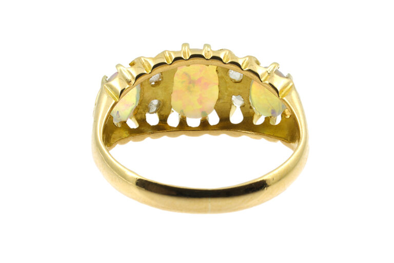 Antique Opal & Diamond 7 Stone Ring 18ct yellow gold Size L