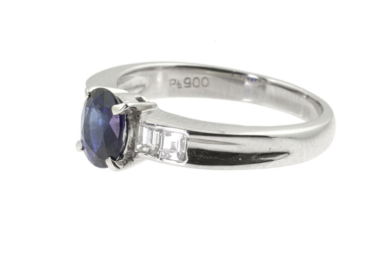 Blue Sapphire & Diamond 5 Stone Ring in platinum size K