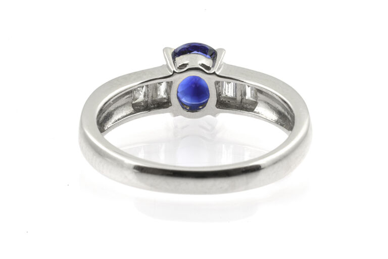 Blue Sapphire & Diamond 5 Stone Ring in platinum size K