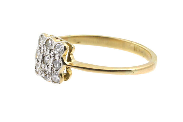 Antique Diamond Cluster Ring 18ct gold & platinum Size K