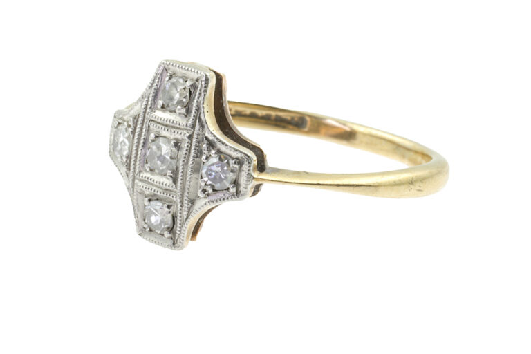 Quatrefoil 5 Stone Diamond Ring 18ct gold & platinum Size L