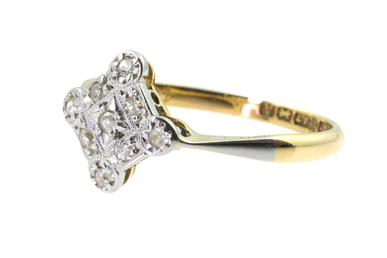 Art Deco Diamond Cluster Ring 18ct gold & platinum Size N