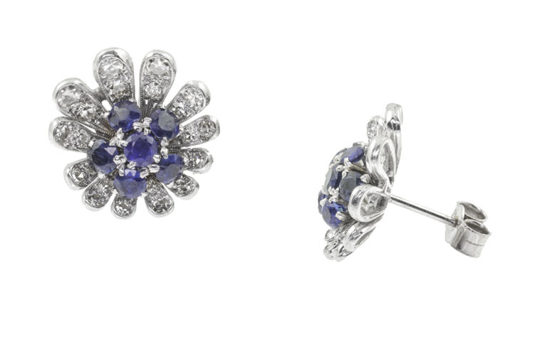Blue Sapphire & Diamond Earrings 18ct white gold