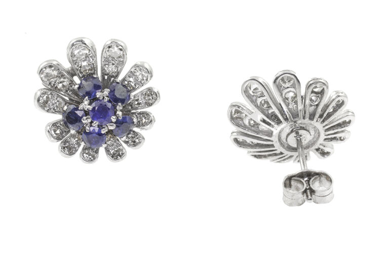 Blue Sapphire & Diamond Earrings 18ct white gold