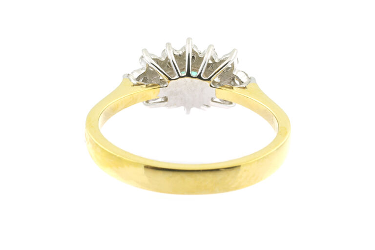 Emerald & Diamond Cluster Ring 18ct gold Size L