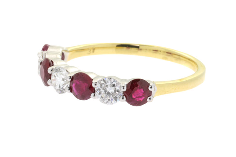 Ruby & Diamond Half Eternity Ring 18ct gold Size P