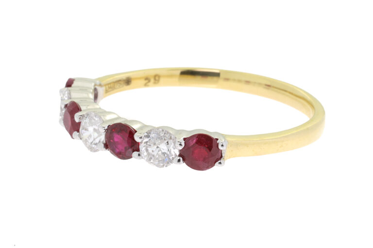 Ruby & Diamond Half Eternity Ring 18ct gold Size O