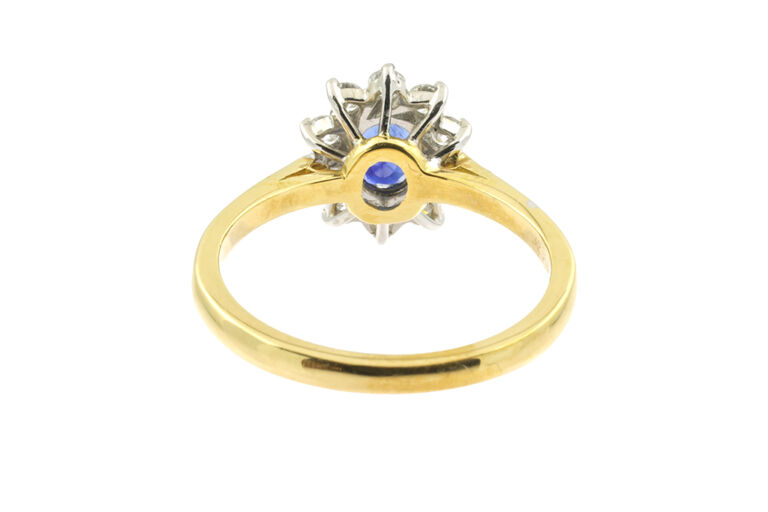 Blue Sapphire & Diamond Cluster Ring 18ct gold Size N