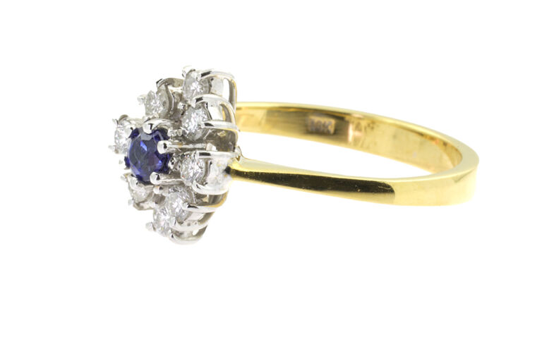 Blue Sapphire & Diamond Cluster Ring 18ct gold Size N