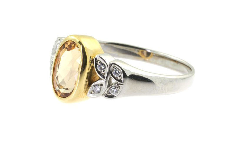 Brazilian Golden Topaz & Diamond Ring Platinum & 18ct yellow gold, Size: O