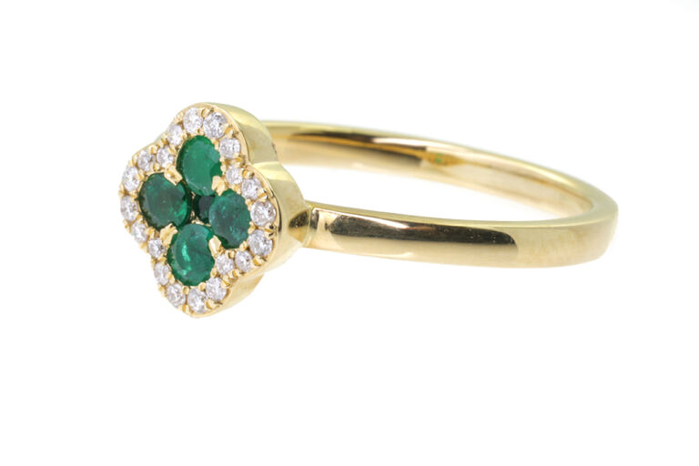 Alhambra Style Emerald & Diamond Cluster Ring 18ct yellow gold Size N