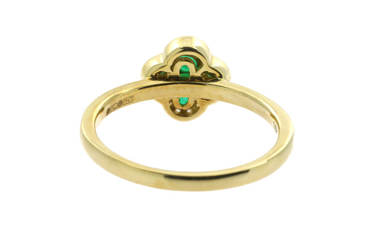 Alhambra Style Emerald & Diamond Cluster Ring 18ct yellow gold Size N