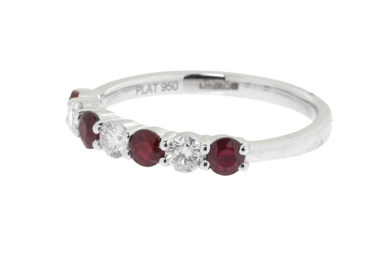 Ruby & Diamond Half Eternity Platinum Ring Size O