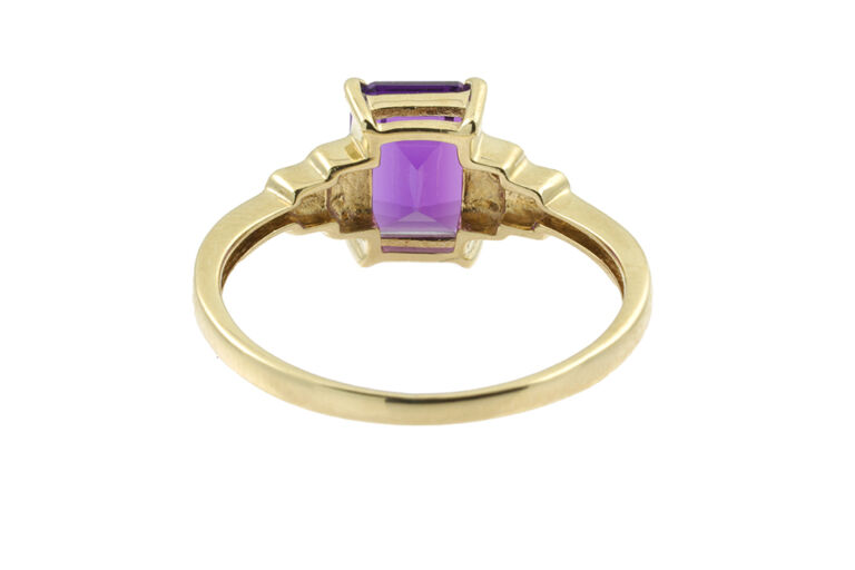 Amethyst & Diamond 7 Stone Ring 9ct gold hallmark size P