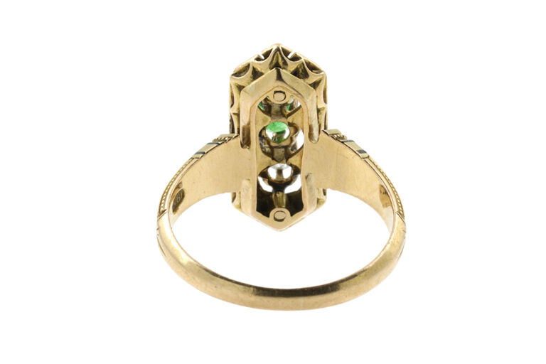 Green Garnet, Diamond & Enamel 3 Stone Ring 18k rose gold.