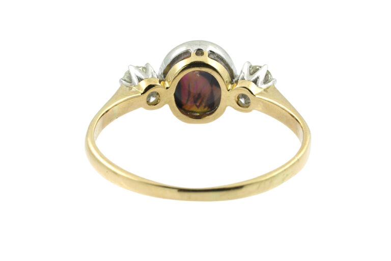 Black Opal & Diamond 3 Stone Ring 18ct & platinum size R