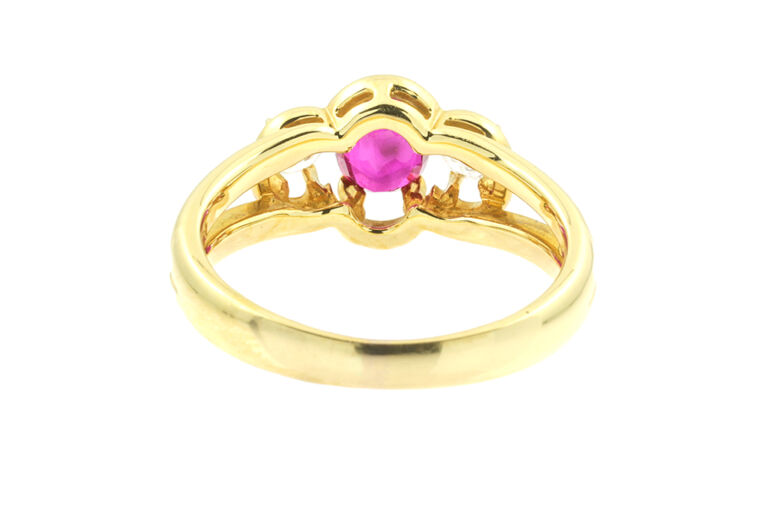 Ruby & Diamond 3 Stone Ring 18ct gold Size L