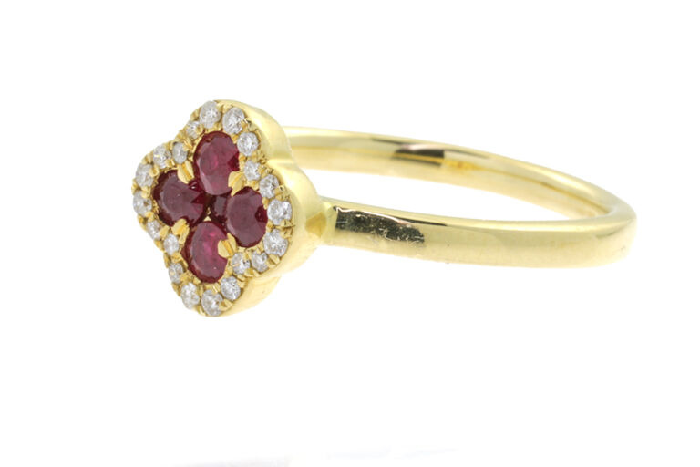 Alhambra Style Ruby & Diamond Ring 18ct gold Size L