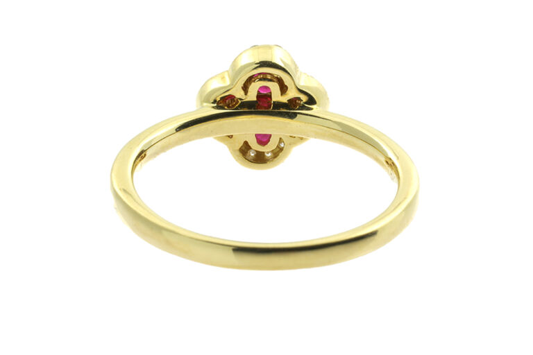 Alhambra Style Ruby & Diamond Ring 18ct gold Size L